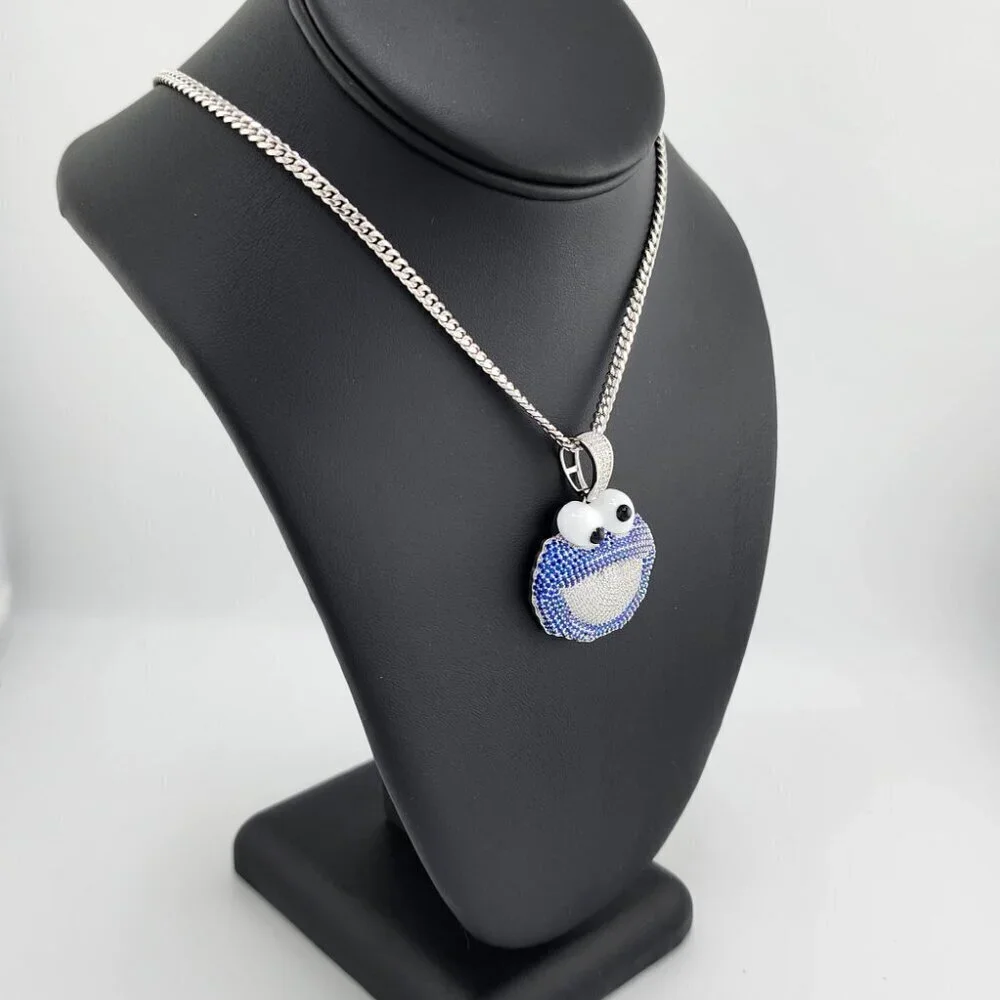 Brand New Sterling Silver 925 Cookie Monster Necklace
